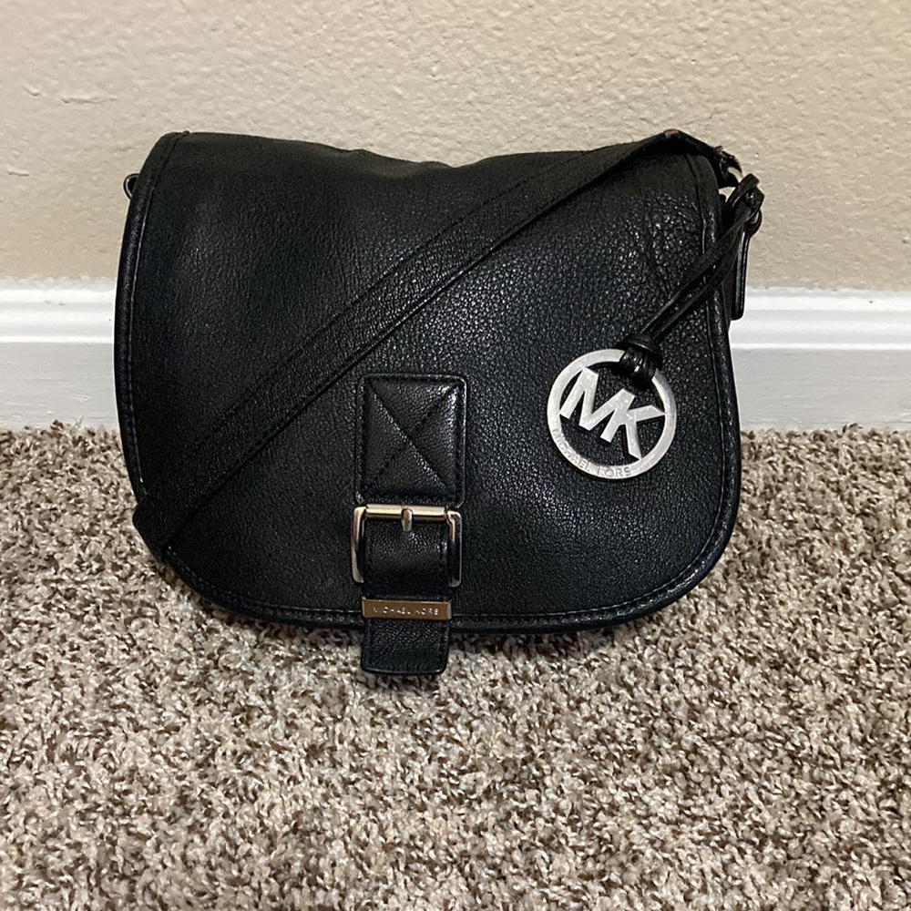 Michael Kors black leather crossbody handbag purse - Picture 4 of 8